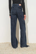Avery Pleated Deconstructed Straight Leg Jeans in Cotton Denim