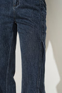 Avery Pleated Deconstructed Straight Leg Jeans in Cotton Denim