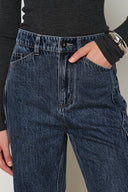 Avery Pleated Deconstructed Straight Leg Jeans in Cotton Denim