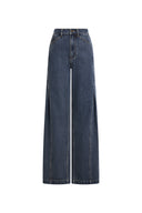 Avery Pleated Deconstructed Straight Leg Jeans in Cotton Denim