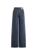 Avery Pleated Deconstructed Straight Leg Jeans in Cotton Denim