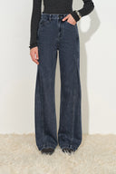 Avery Pleated Deconstructed Straight Leg Jeans in Cotton Denim