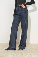 Avery Pleated Deconstructed Straight Leg Jeans in Cotton Denim