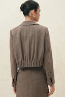 Blazer court Aviana à motif pied-de-poule en mélange de laine