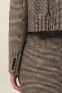 Houndstooth cropped blazer sleeve with buttoned cuff and structured shoulder
