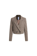 Blazer court Aviana à motif pied-de-poule en mélange de laine