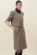 Houndstooth cropped blazer with structured shoulders and button front