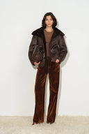 Taylor Belted Straight Leg Jeans in Velvet Flocked Denim