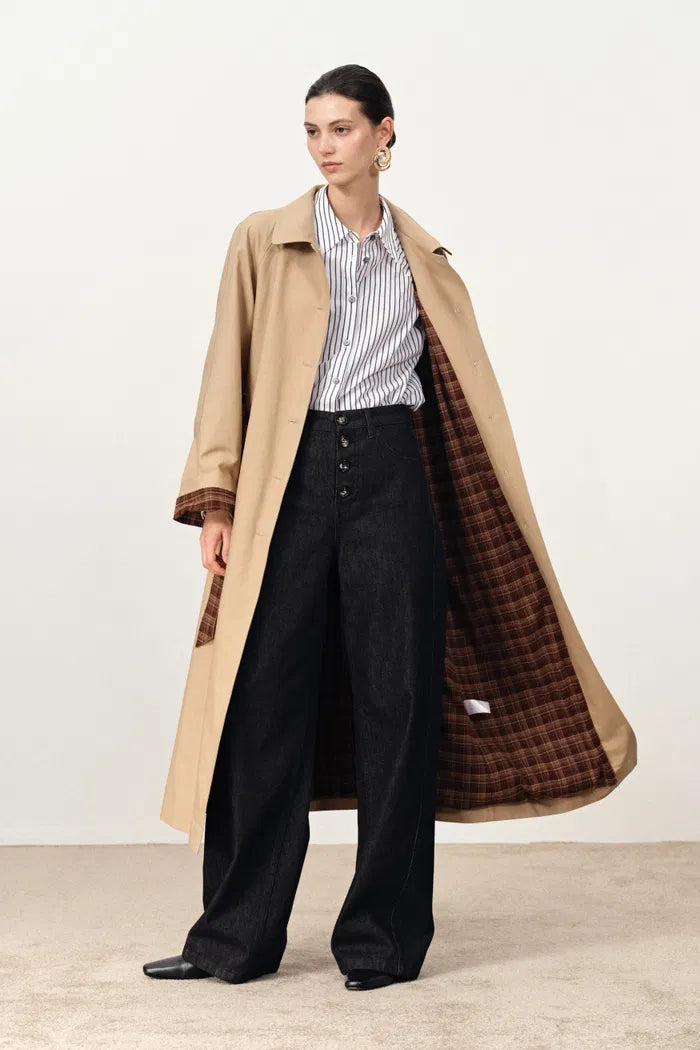 Barga Single Breasted Long Trench Coat in Cotton