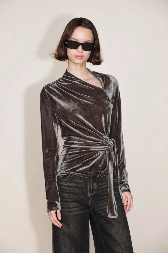 Selene Knot Top in Stretch Velvet