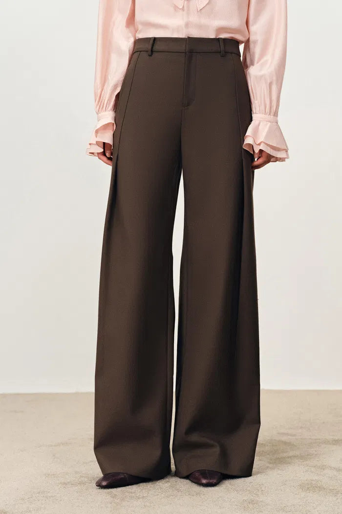 Emma Pleat Front Straight Leg Track Pants in Fine Wool Suiting