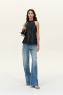 Elyra Polka Dot Straight Wide Leg Jeans in Lightweight Cotton Denim