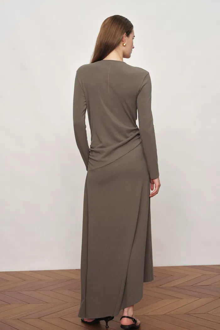 Soren Draped Wrap V-Neck Dress In Stretch Knit