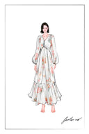 Whitney Watercolor Flora Long Sleeve Dress in Tencel-Ramie