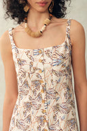 Sarah Handpainted  Waterlily Square Neck Sleeveless Short Cami Dress in Cotton