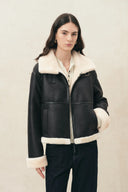Catherine Vintage Shearling Bomber Jacket in Vegan Leather