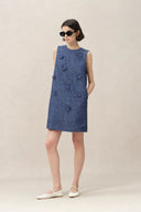 Lila Textured Sleeveless Short Dress in Imported Korean Metallic Lace
