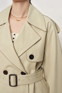 Beatrice Contrast-Trim Short Trench Coat in High-Density Cotton Twill