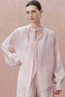 Paz Pink Embroidered Blouse in Silk-Linen Blend