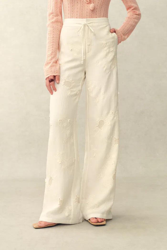 Anna Eyelet Pants in Silk Linen Blend