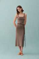 Hera Wide Sleeveless Strap Dress in Stretch Yarn Knit