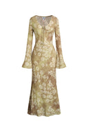 Iris handbemaltes Kleid mit Blumenmuster und langen Ärmeln aus Viskose
