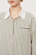 Nao Striped Relaxed Long Sleeve Shirt in Cotton Blend Poplin