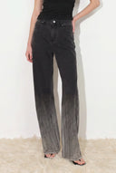 Jeans de pierna ancha Elara Ombré con pedrería en denim de algodón