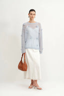 Sally Hand Crochet 3D Floral Camellia Sweater in Mohair Blend