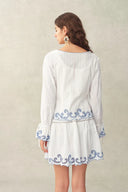Maggie Embroidery Resort Wear Tie Front Sheer Shirt and Skirt Set in Cotton Jacquard