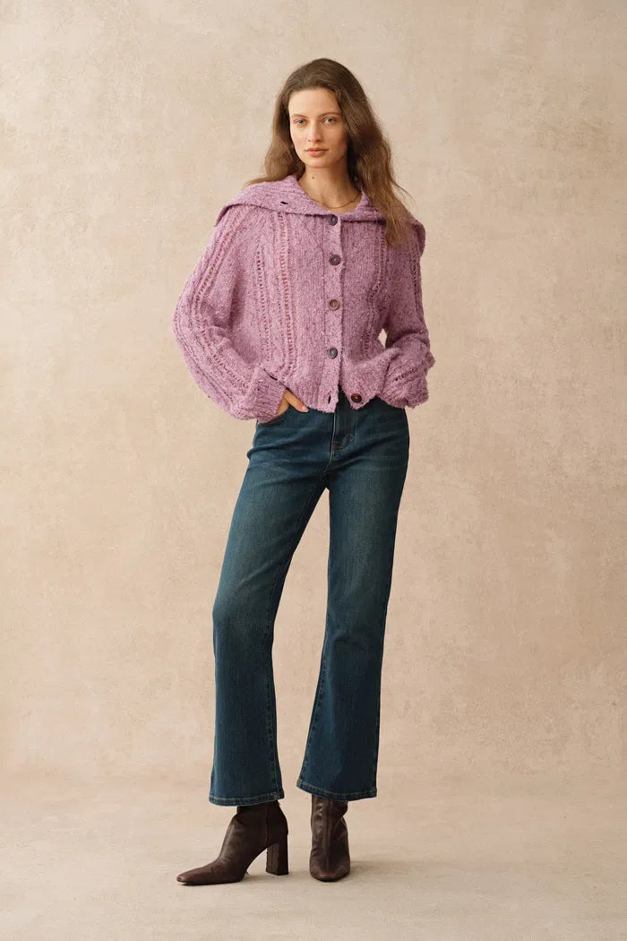 Rosalina Convertible Shawl Collar Cardigan in Merino Wool Cable Knit