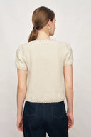 Shay Short Sleeve Crop Cardigan in Textured Cotton Knit