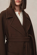 Abrigo Largo Maxi Lapel Rond en Mezcla de Lana Merino y Cachemira