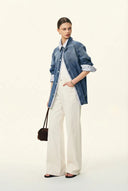 Harlow Gestreiftes Kontrast-Patchwork-Hemd aus Baumwoll-Denim