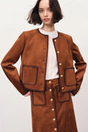 Olivia Contrast Trim Jacket in Faux Suede