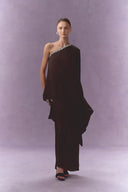 Avis One Shoulder Rhinestone Maxi Dress in Wrinkle Resistant Matte Satin