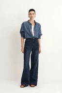 Jeans rectos Natalie con degradado en denim jacquard de algodón con diseño de diamantes