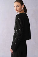 Aquila Handgenähter Strass Crop Anzugblazer aus Feinem Wollstoff