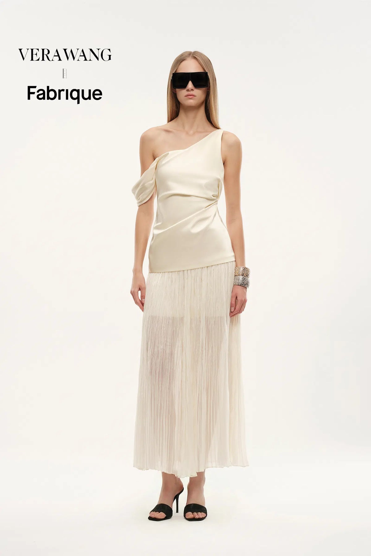 Aura One Shoulder Ruched Pleated Maxi Dress in Mulberry Silk
