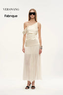 Aura One Shoulder Ruched Pleated Maxi Dress in Mulberry Silk