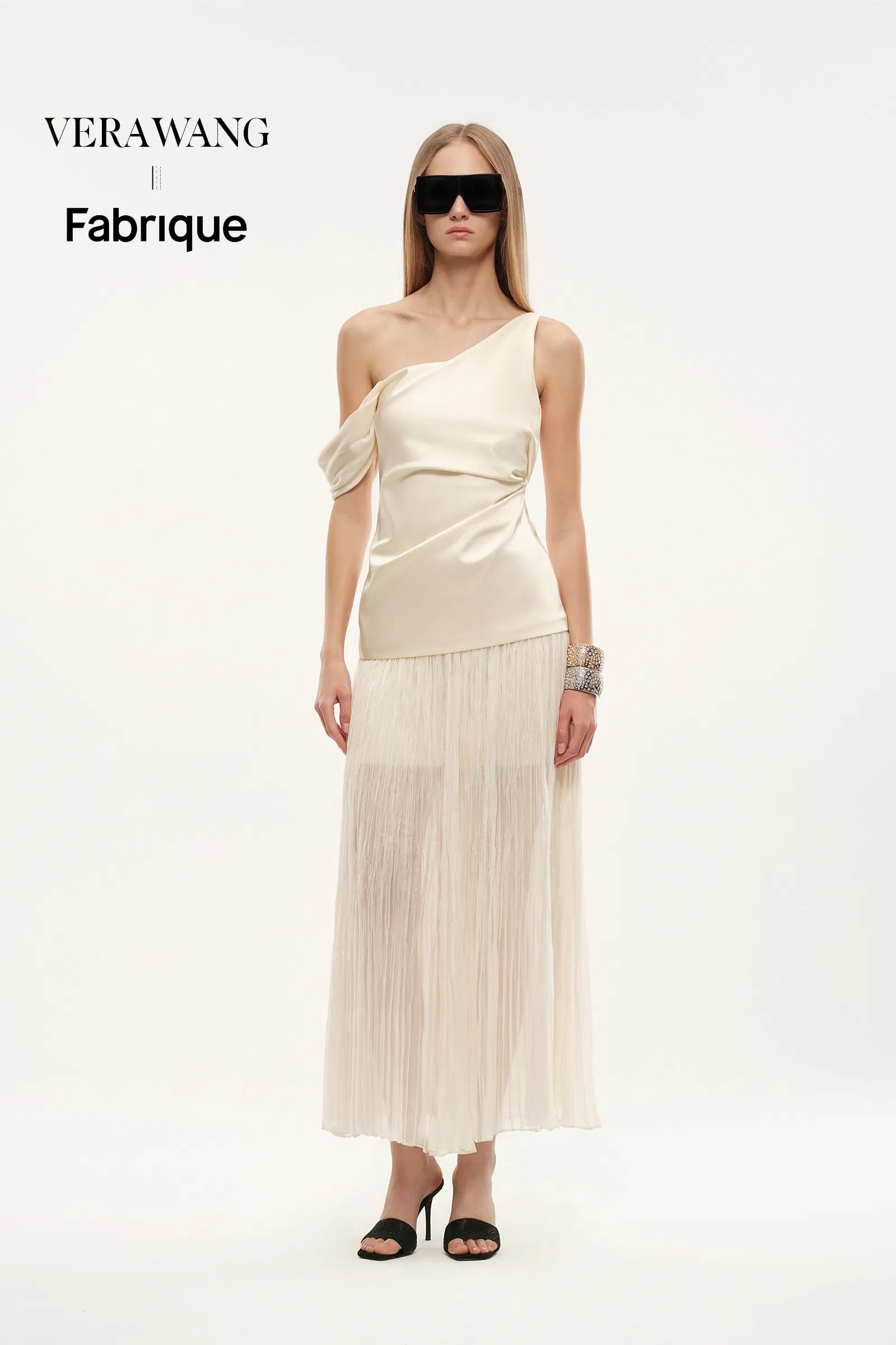 Aura One Shoulder Ruched Pleated Maxi Dress in Mulberry Silk