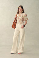 Floris Floral Print Sheer Lace Top in Silk Linen Blend