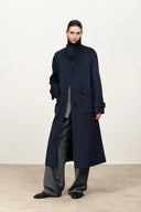 Theo Midnight Blue Trim Coat in Double Face Merino Cashmere