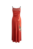 Nellie Hand Painted Printed Slip Dress in Silk Satin