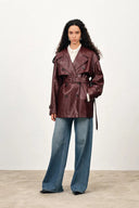 Ostro Trenchcoat-Stil Mantel aus gewachstem Kunstleder