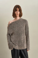 Eva Asymmetric Metallic Sweater in Lurex Blend Knit