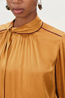 Iris Tie Neck French Blouse in Silk Satin