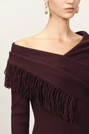 Oona One Shoulder Asymmetric Fringe Dress in Merino Wool with Stretch Knit