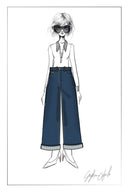 Jean jambe large Brenda à ourlet plié en denim selvedge