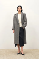 Sabine Asymmetric Fringed Wool Coat in Merino Heavy Tweed